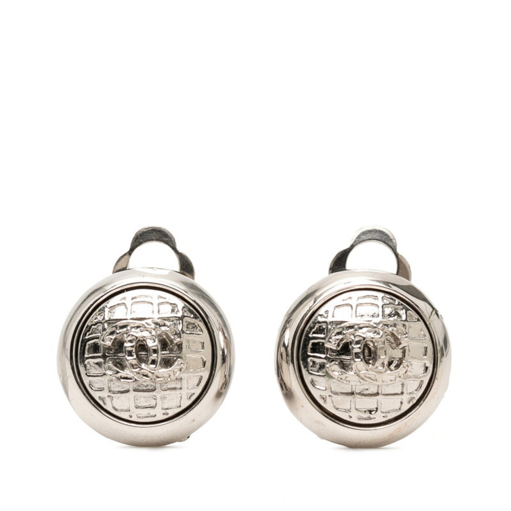 CHANEL Silver Logo Earrings